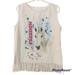 Girl's Unicorn "Freedom" Sleeveless T-shirt Size Medium 7/8